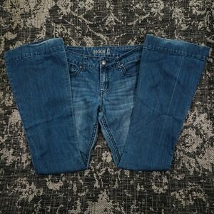 Rockin' C Women's Flare Leg Jeans Size 28 Med Wash Blue Denim Pants Western Y2k